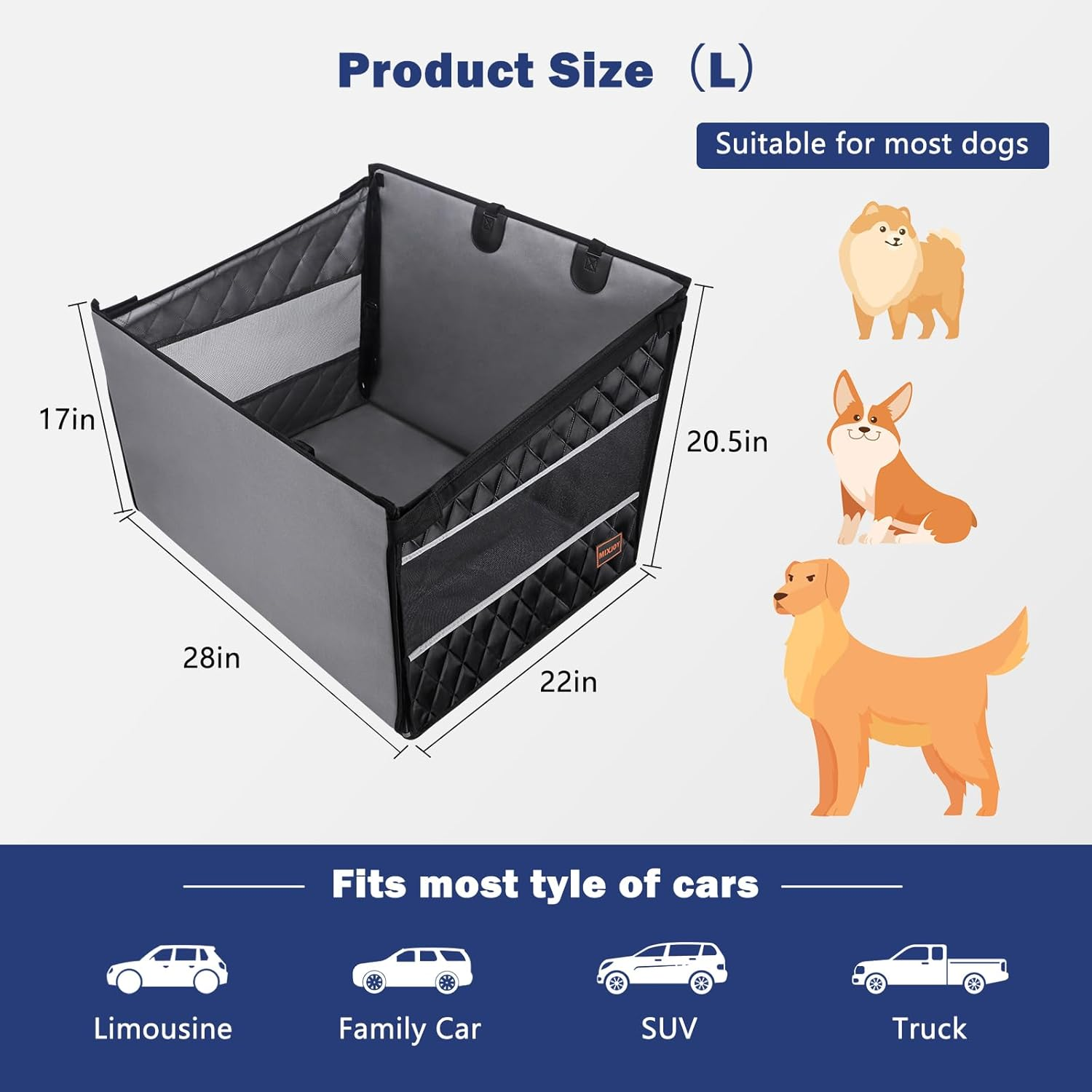 Dog Car Seat for Large Medium Dogs Back Seat Extender Waterproof seat L-28 * 22 * 20.5In - Image 3