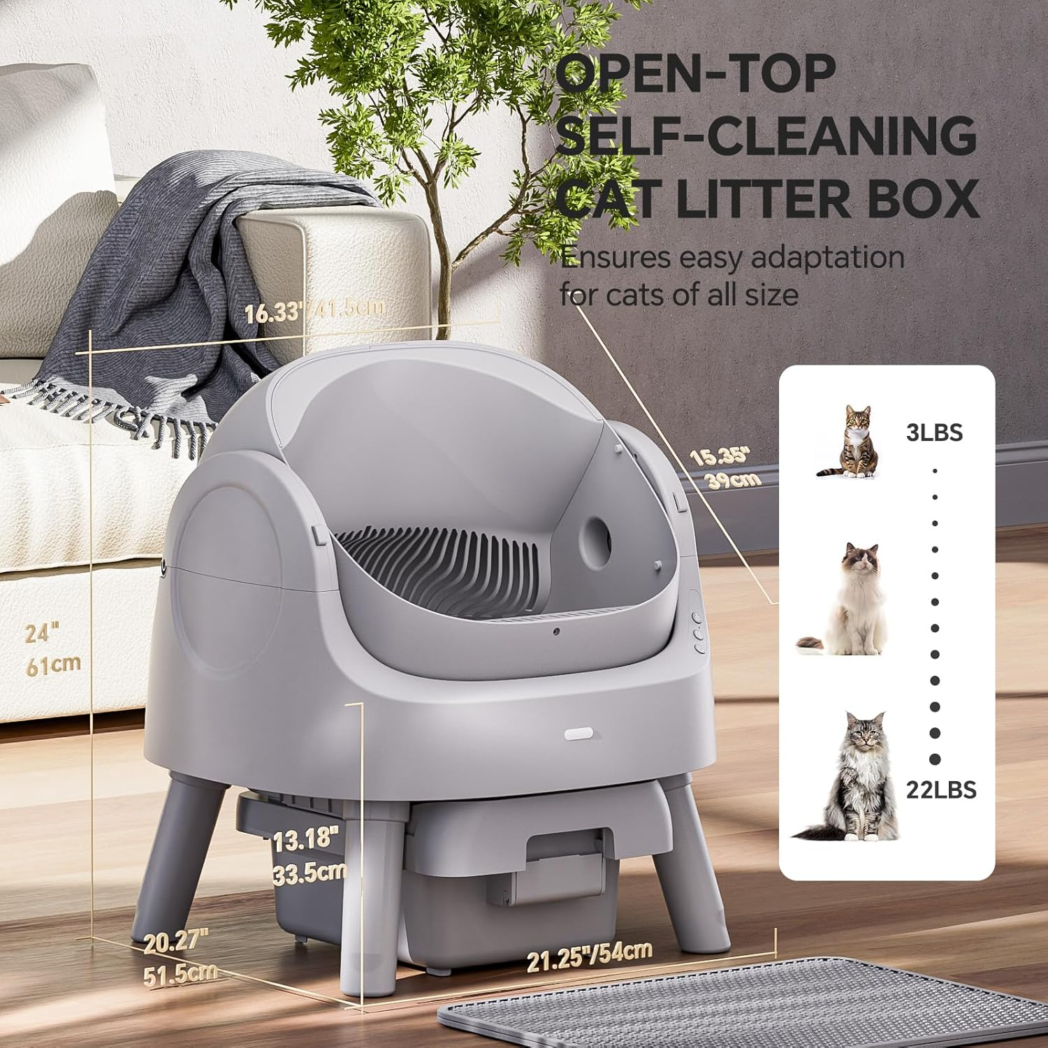 Self Cleaning Cat Litter Box Open-Top Automatic Litter Box for Multiple Cats with Safety Sensors - Image 3