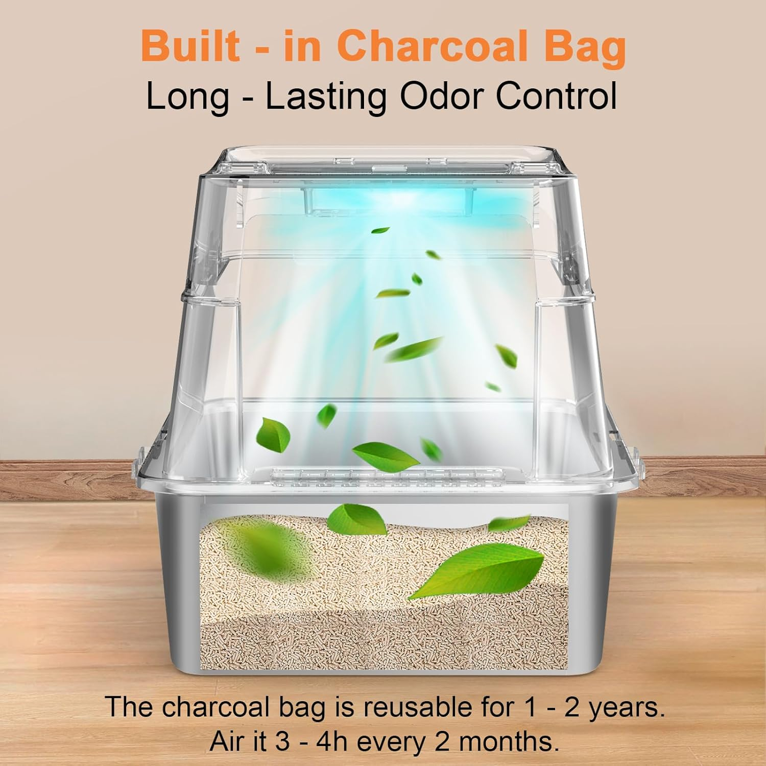 Stainless Steel Cat Litter Box with Lid 110° Flip-Top Extra Large Enclosed Litter Box Non-Sticky - Image 4