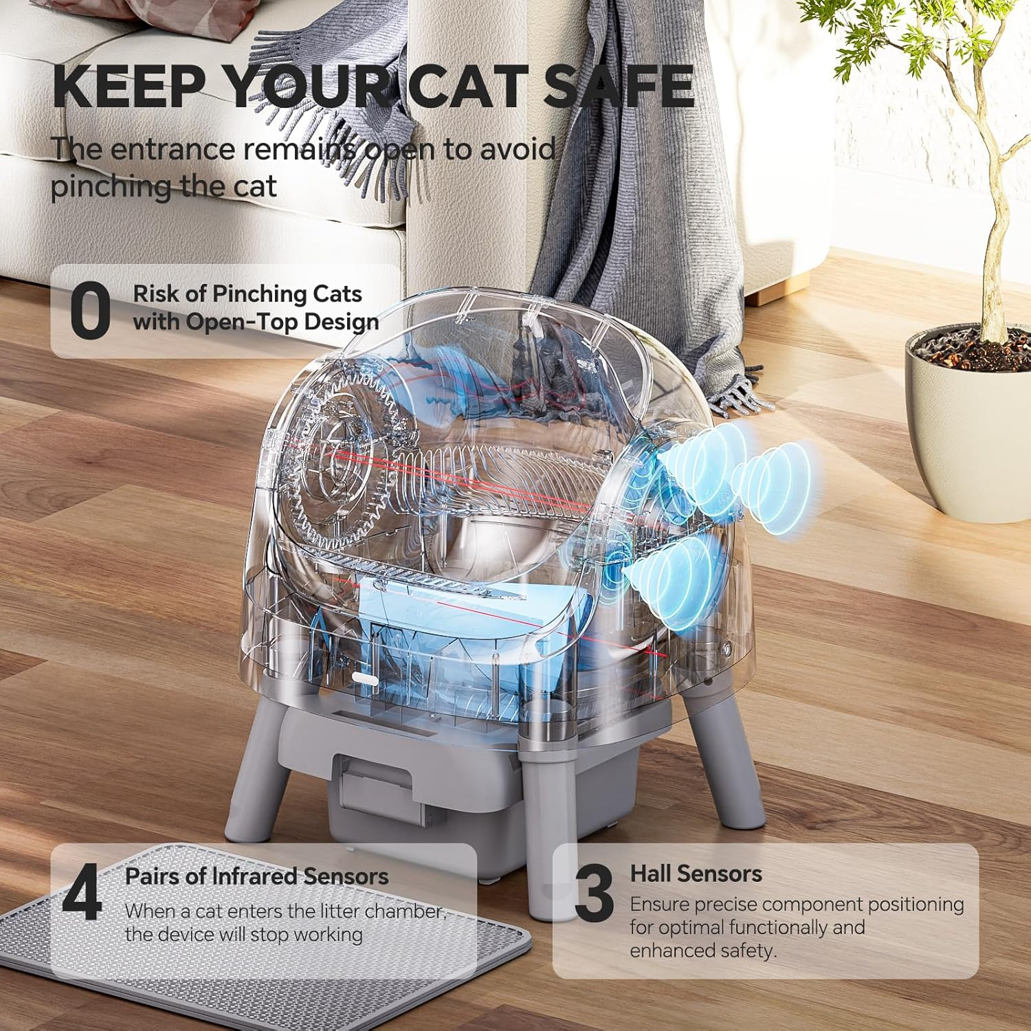 Self Cleaning Cat Litter Box Open-Top Automatic Litter Box for Multiple Cats with Safety Sensors - Image 2