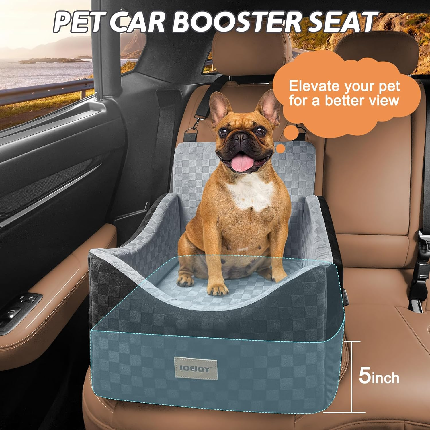 Elevated Dog Car Seat for Small/Medium Dogs up to 35 Lbs Memory Foam Pet Booster Seat - Image 4
