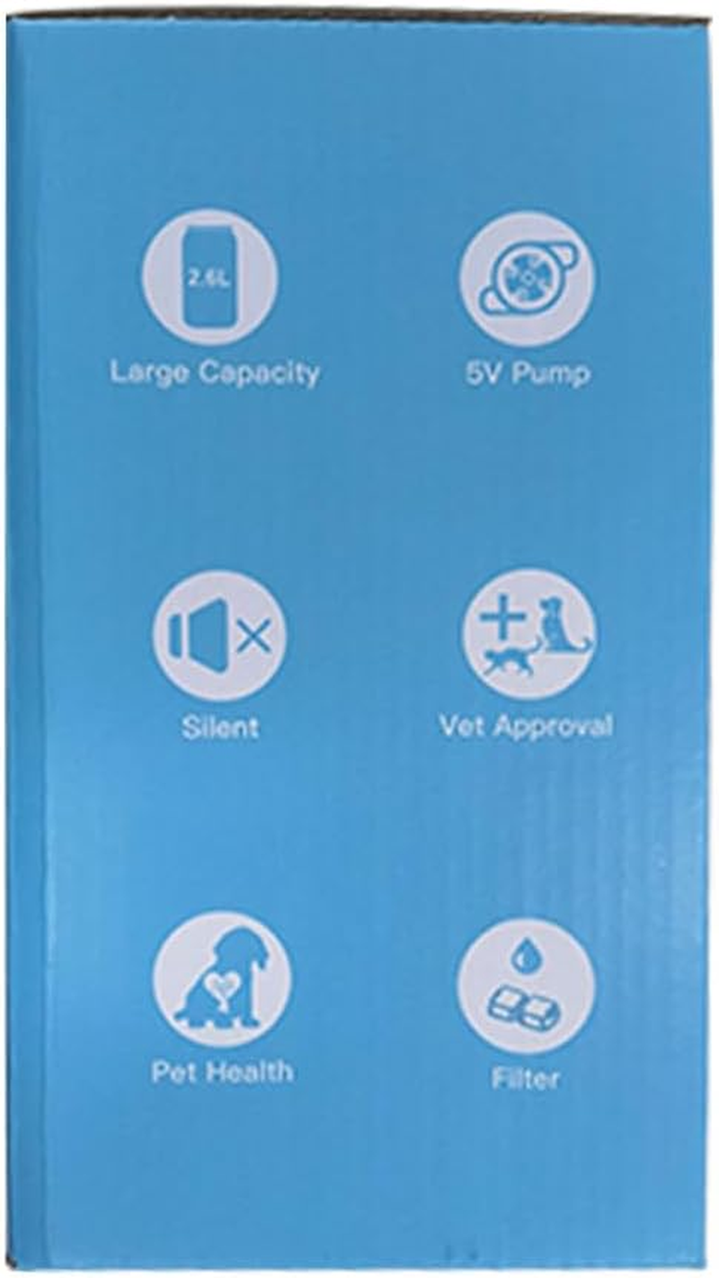 Stainless Steel Cat Water Fountain: 88Oz/2.6L Ultra Quiet Pet Fountain with Flower Kitty Spout & LED Blue Light Water Dispenser with Water Level Window for Cats/Dogs Indoor (Silver) - - Image 14