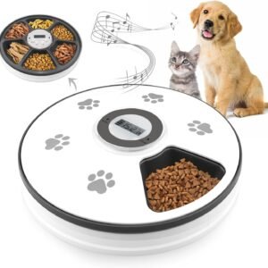 Automatic Cat Food Dispenser – 6 Meal Auto Pet Feeder with Programmable Timer, Portion Control & Voice Reminder for Cats and Small Dogs