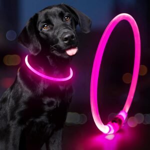 Light Up Dog Collar – Waterproof LED Pet Collar, Rechargeable & Cuttable TPU Glow Collar for Night Walking (Pink)