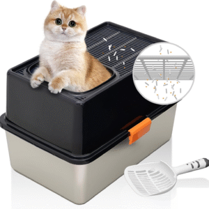 Stainless Steel Cat Litter Box Top Entry XL Large with Lid 8'' High Side Metal Cat Litter Box