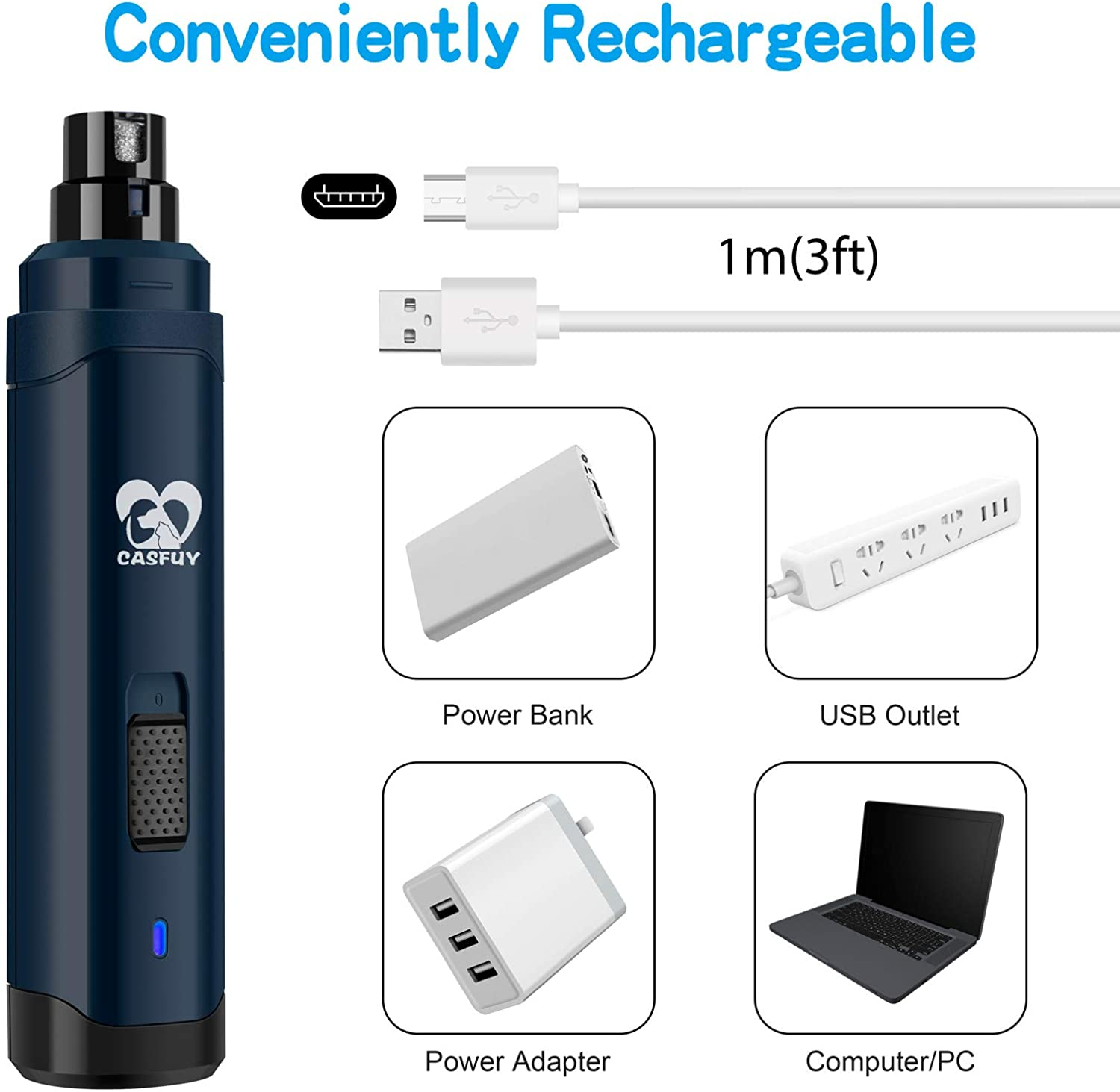 Dog Nail Grinder Upgraded Professional 2-Speed Electric Rechargeable Pet Nail Trimmer - Image 5