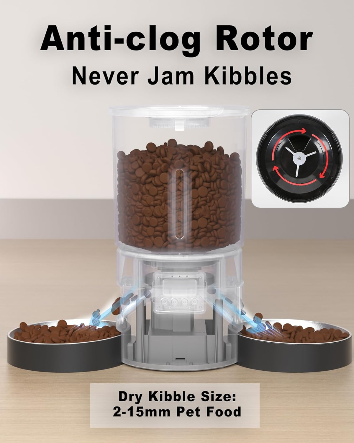 Dual Automatic Cat Feeder 2 Cats 6 Meals/Day 12 Portions/Meal 4.2L Dual Power Double Bowls - Image 4