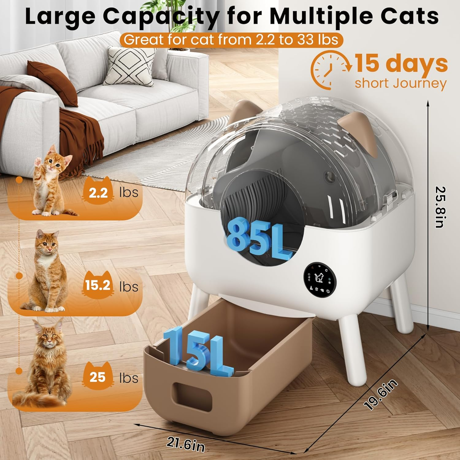Self Cleaning Litter Box Large Capacity Automatic Litter Box for Multiple Cat, App-Controlled - Image 3