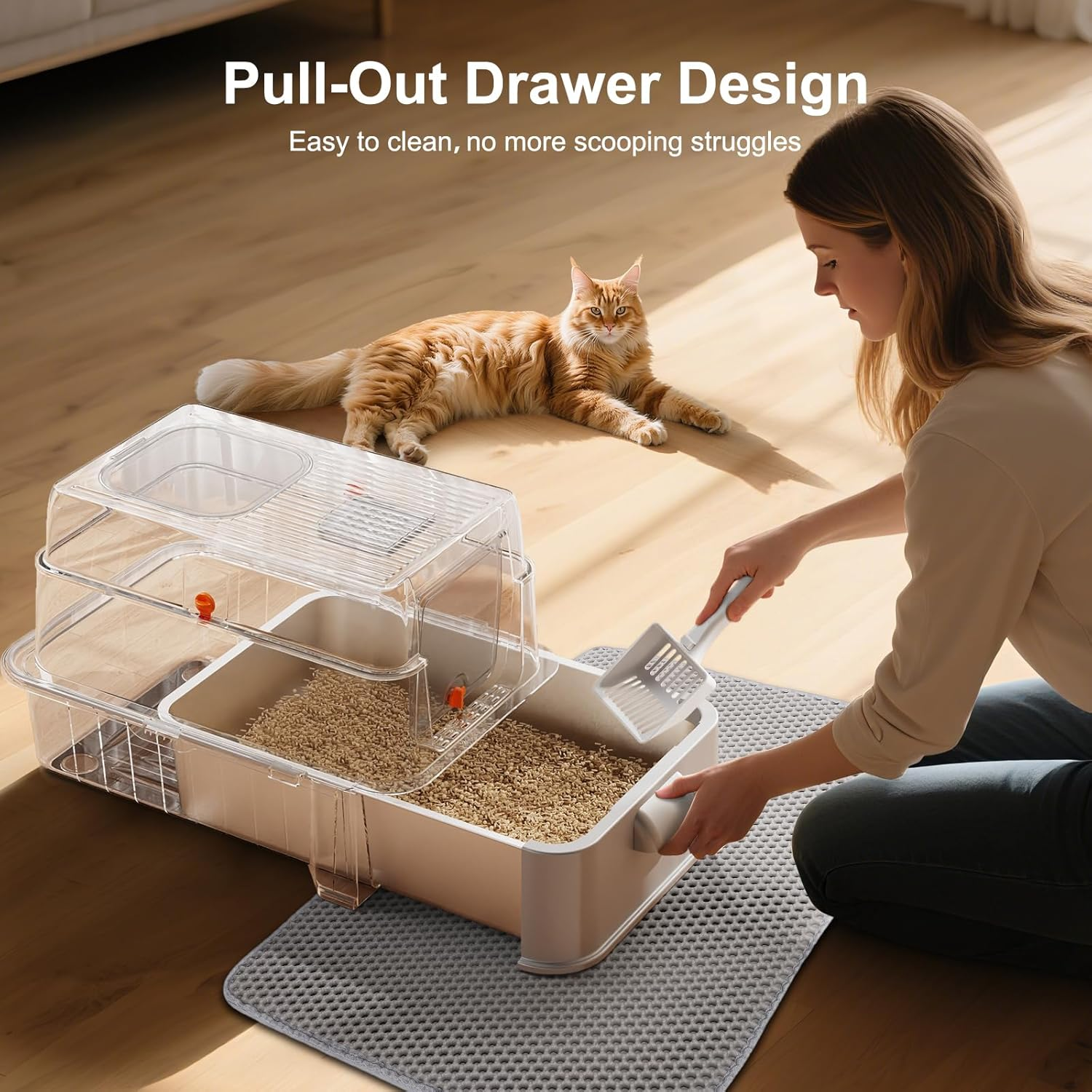 Stainless Steel Litter Box with Lid XL Extra Large Cat Litter Box for Big Cats Enclosed Drawer - Image 2