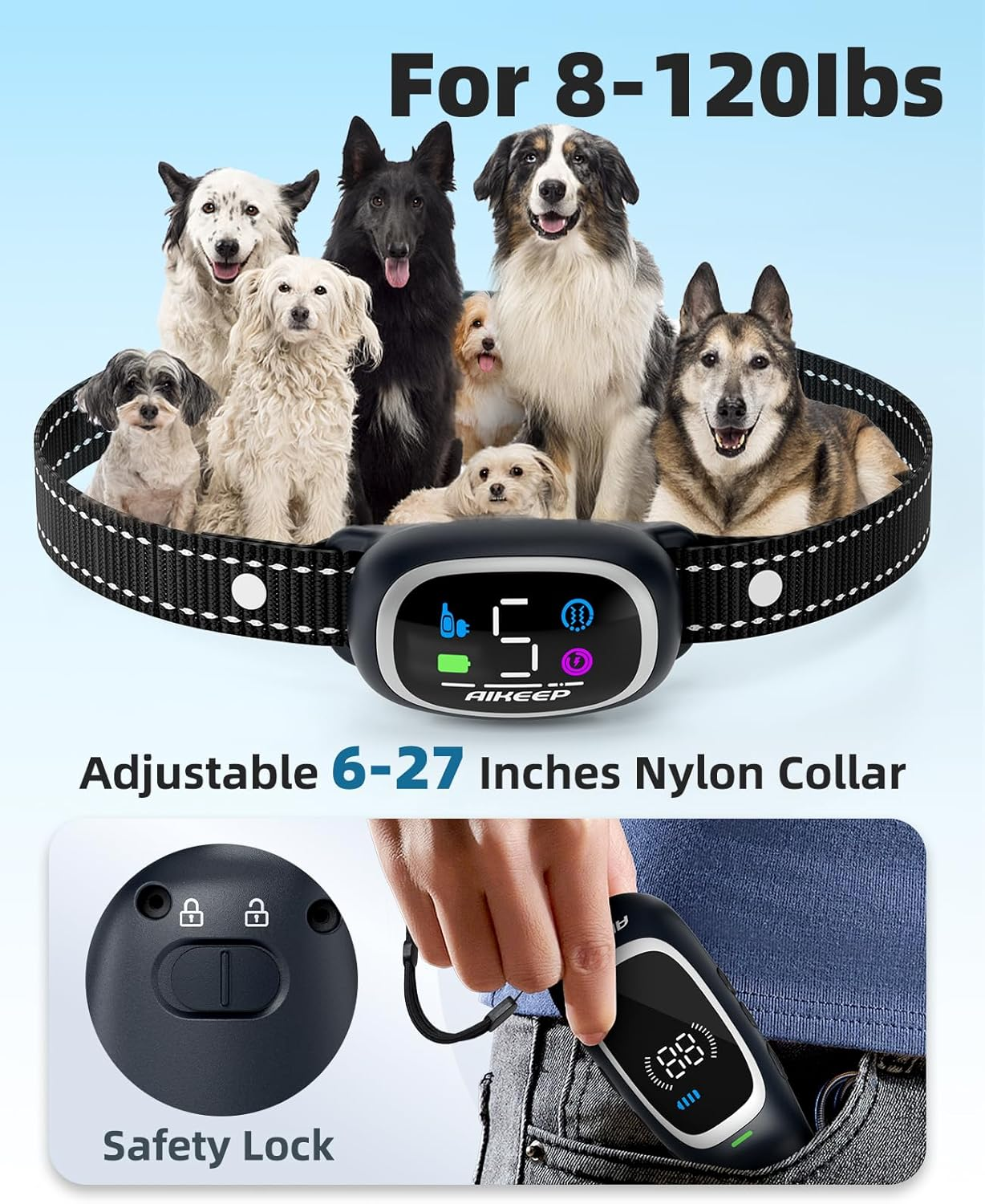 2-In-1 Dog Shock Collar and Bark Collar for Dogs 3300FT Dog Training Collar with Remote - Image 6