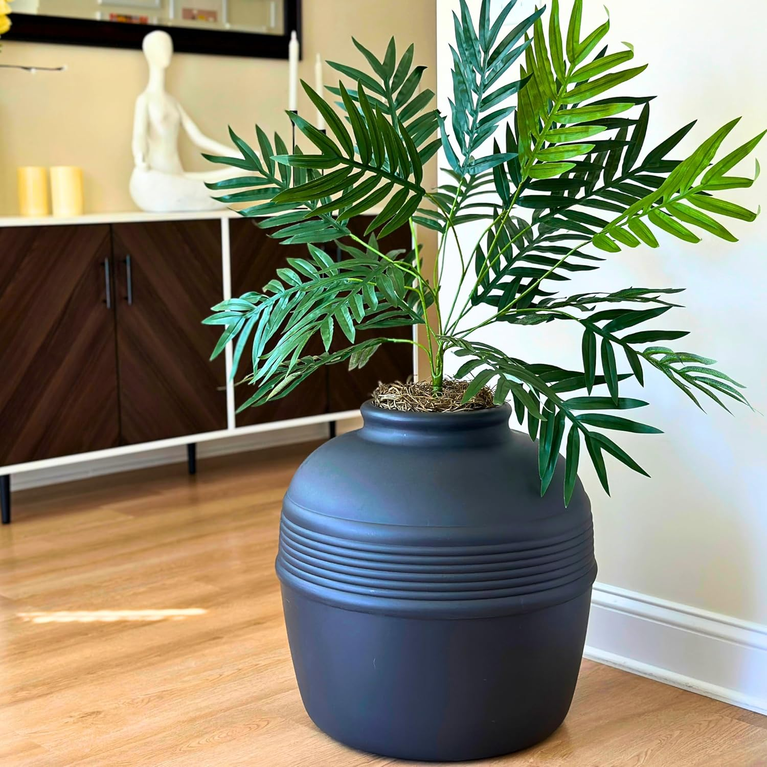 Hidden Cat Litter Box Enclosure with Artificial Plant Decorative round Planter - Image 14