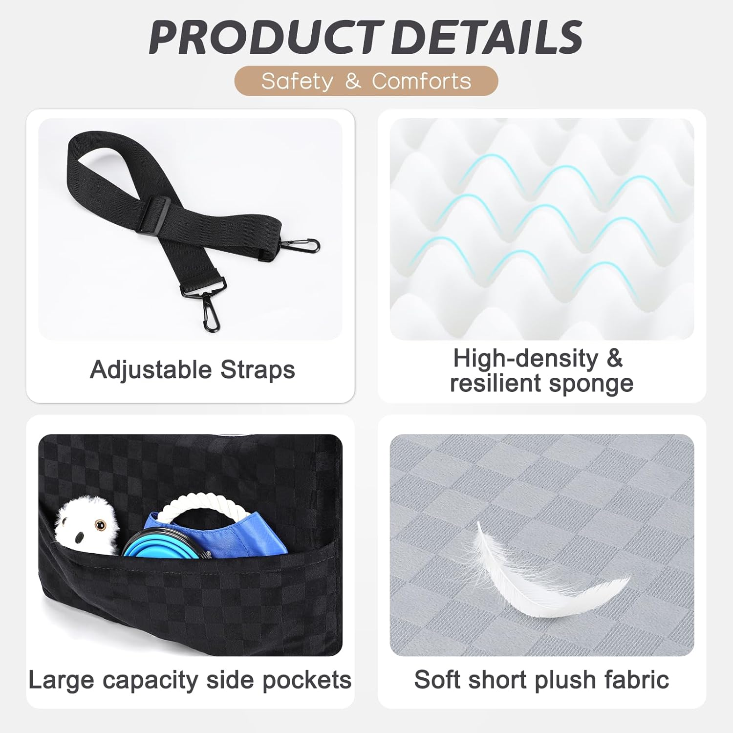 Elevated Dog Car Seat for Small/Medium Dogs up to 35 Lbs Memory Foam Pet Booster Seat - Image 6