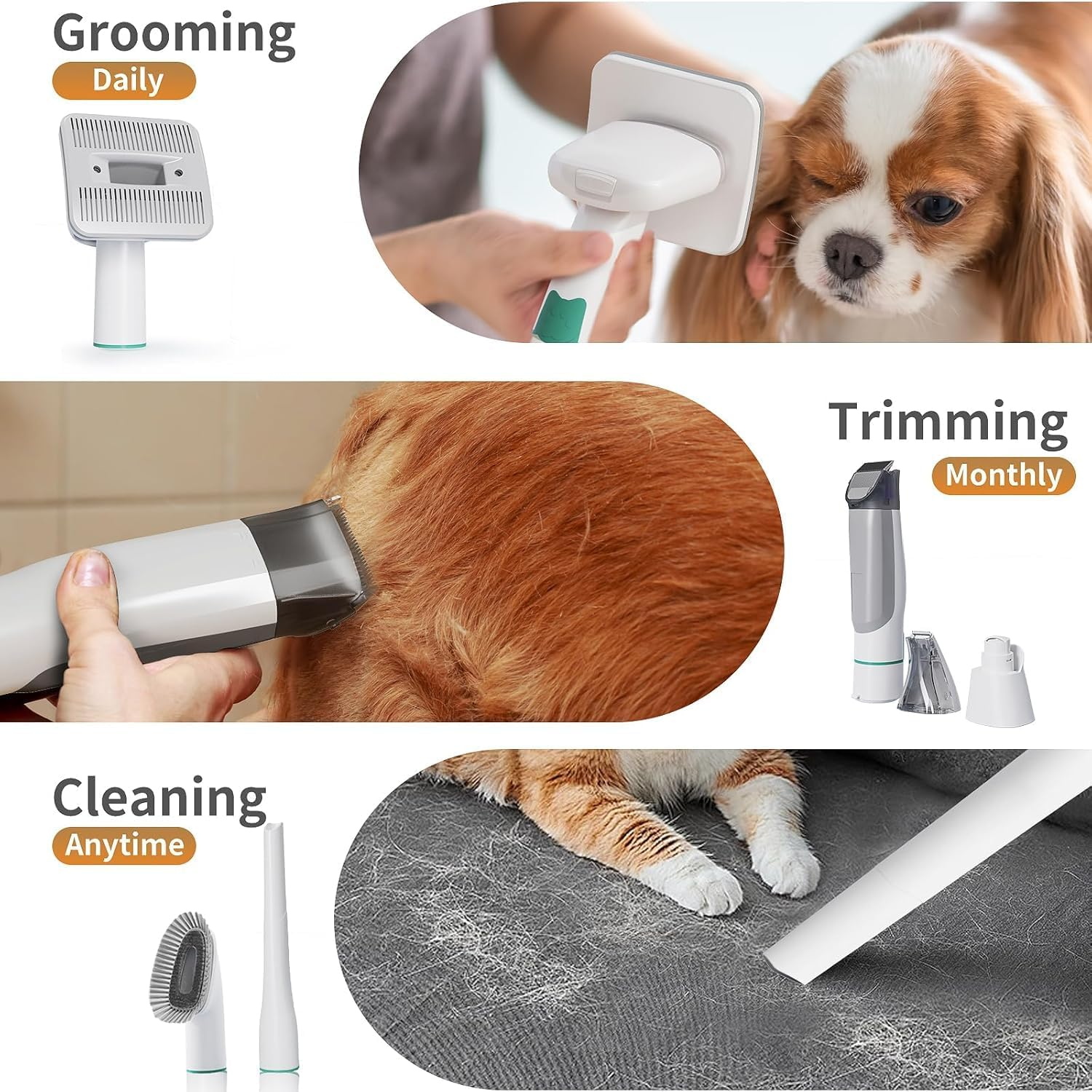 Dog Grooming Vacuum Kit with Pet Clipper Nail Grinder Dog Hair Vacuum with 6 Pet Grooming Tools - Image 6