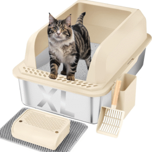 Stainless Steel Cat Litter Box with Lid XL Large Litter Box for Big Cats