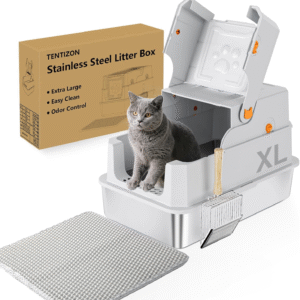 Stainless Steel Extra Large Covered Cat Litter Box with Lid High Sides Litter Mat, Scoop