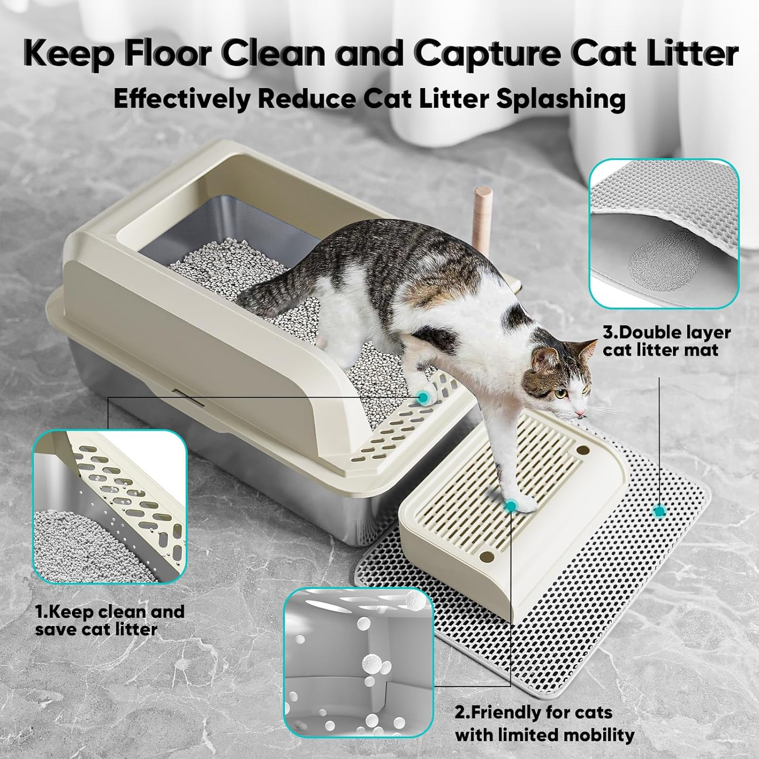 Stainless Steel Cat Litter Box with Lid XL Large Litter Box for Big Cats - Image 3