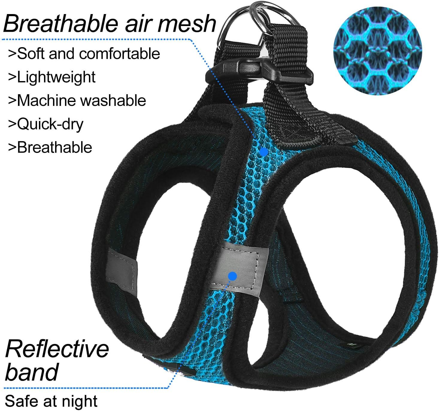 Dog Harness Step-In Breathable Puppy Cat Dog Vest Harnesses for Small Medium Dogs Blue - Image 2