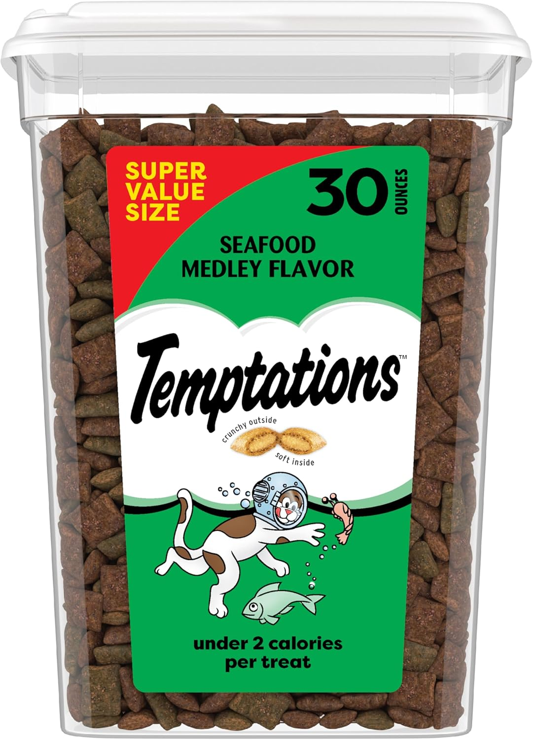 Classic Crunchy and Soft Cat Treats Seafood Medley Flavor 30 Oz. Tub