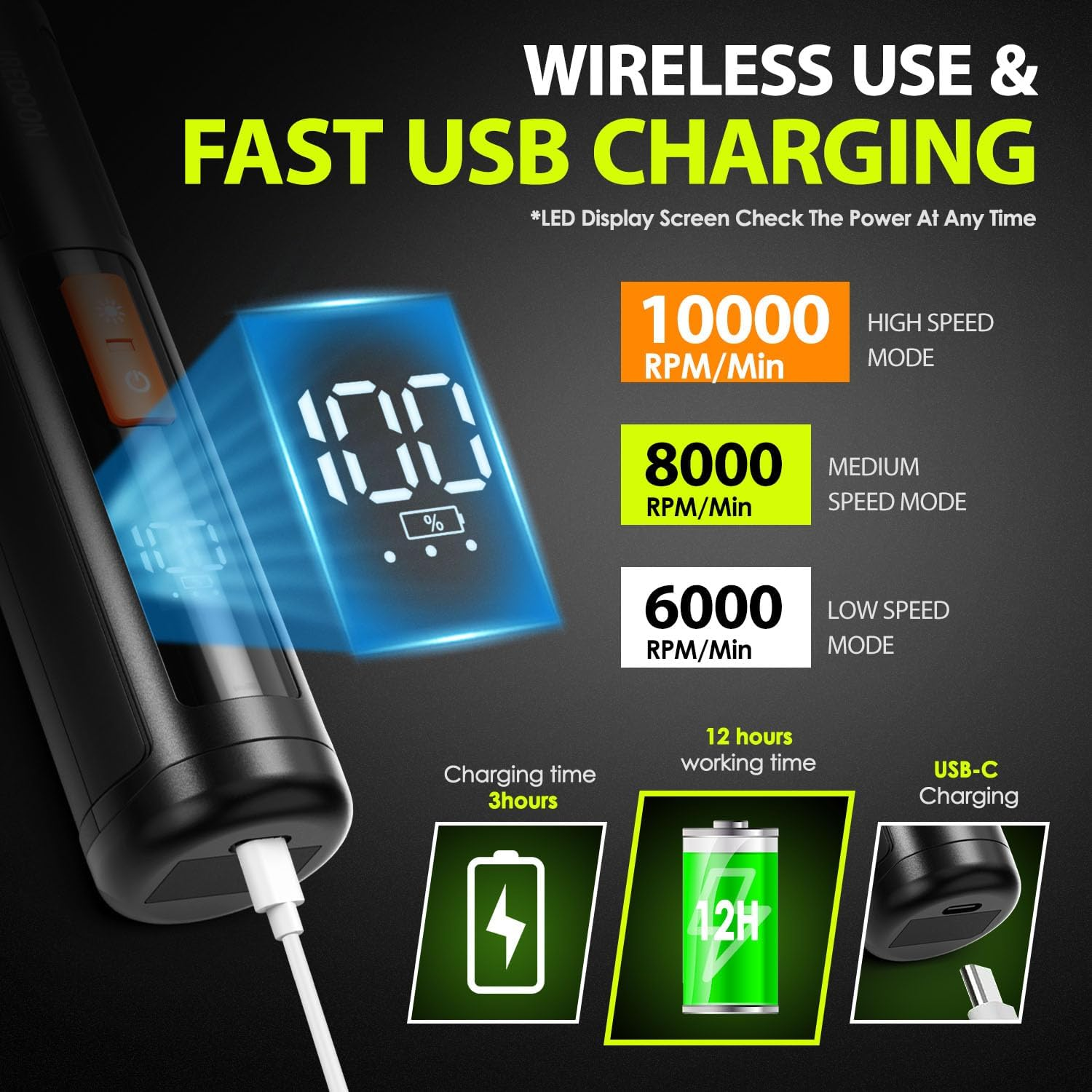 Dog Nail Grinder Upgraded Professional 3-Speed Super Quiet and Low Vibration Electric Pet - Image 5