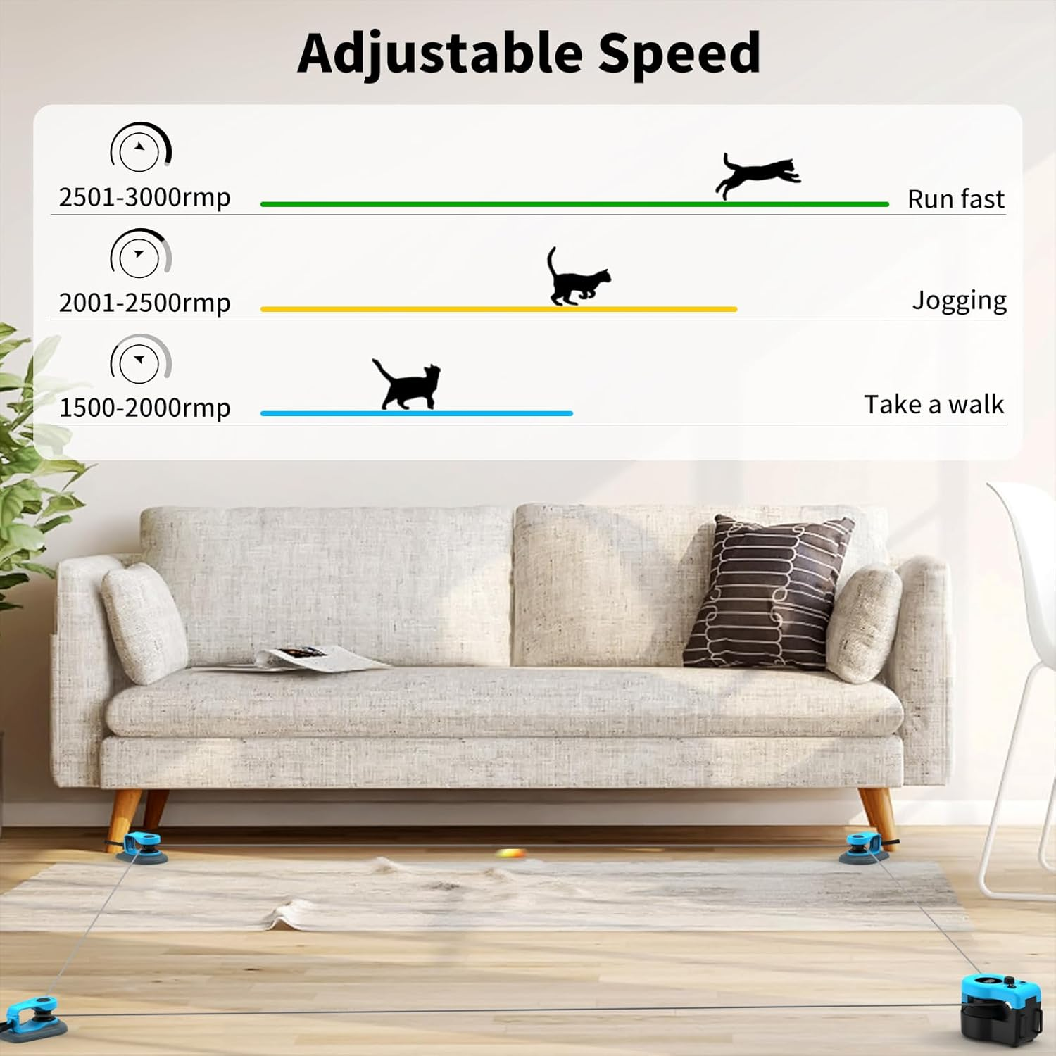 Upgraded Interactive Cat Toy for Indoor Cats Auto/Manual Control DIY Cat Feather Mouse Toy Treadmill for Bored Kitten Puppy Play Chase Run Exercise Hunting Mental Stimulation Sky Blue - Image 2