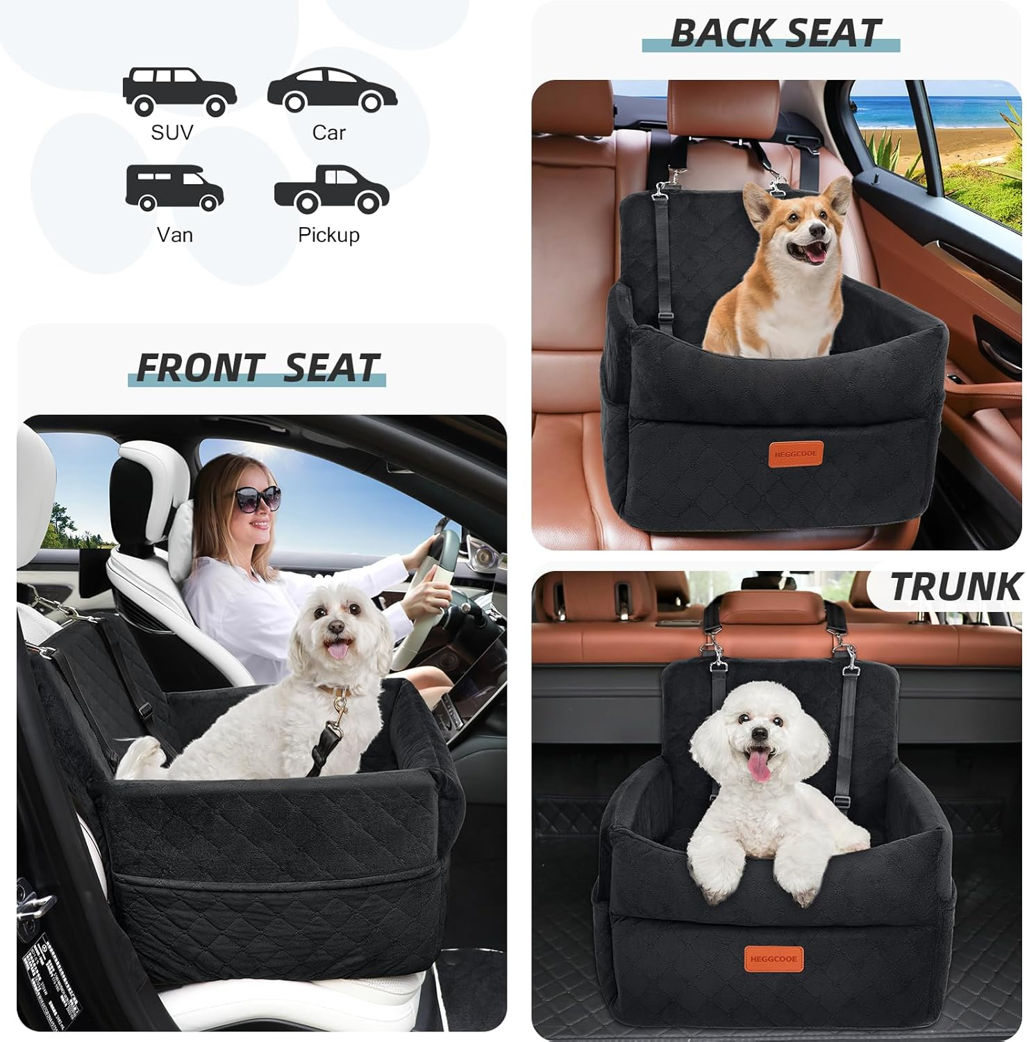 Small Dog Car Seat Memory Foam Dog Booster Car Seats with Thick Cushion for Medium Dogs - Image 4