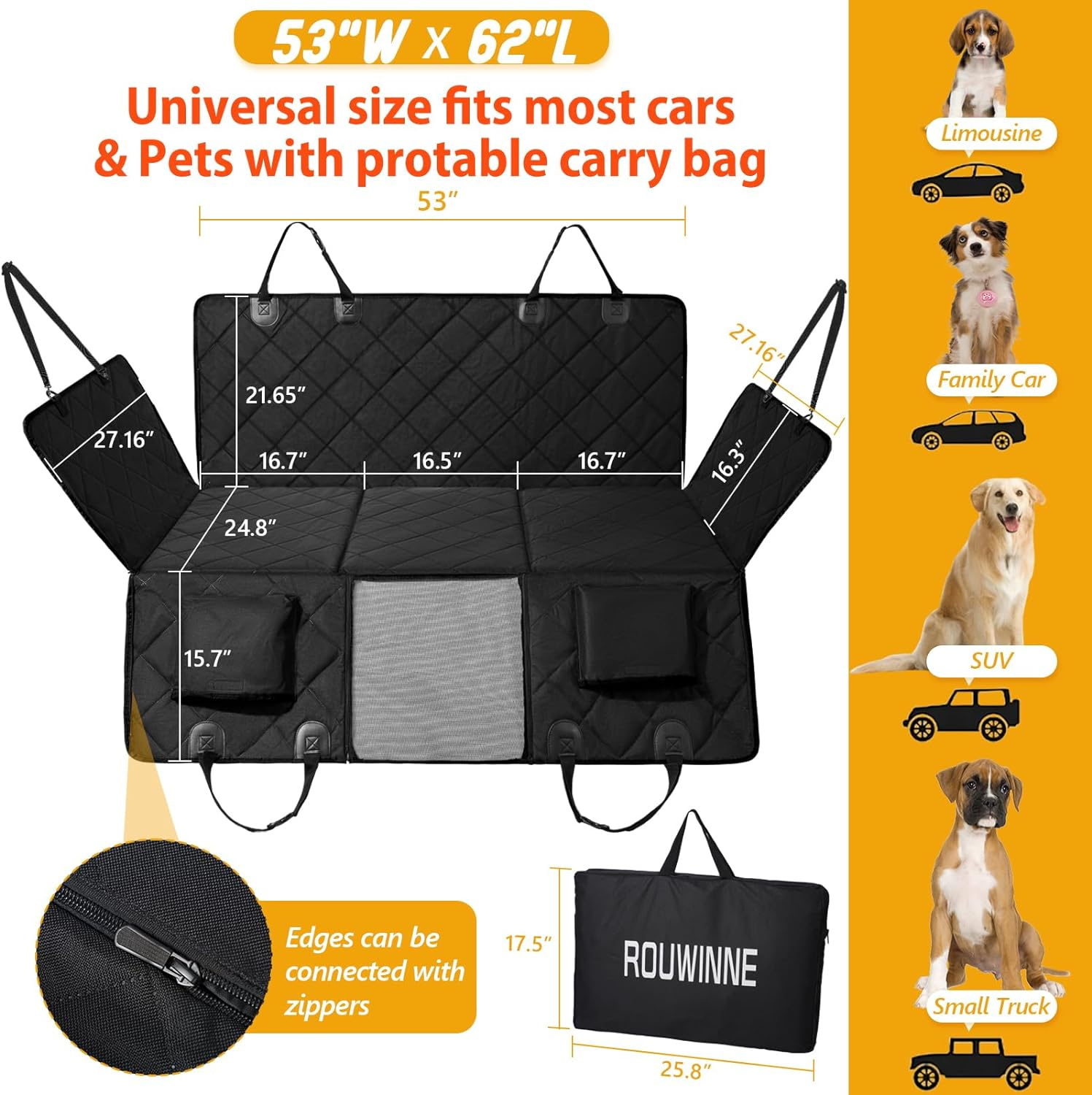 Back Seat Extender for Dogs Large Space Dog Car Seat Cover Hard Bottom Holds 420Lbs - Image 5