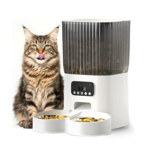 Automatic Cat Feeder for 2 Cats – 5L Timed Food Dispenser with Double Bowls, Smart Portion Control Auto Feeder (White)