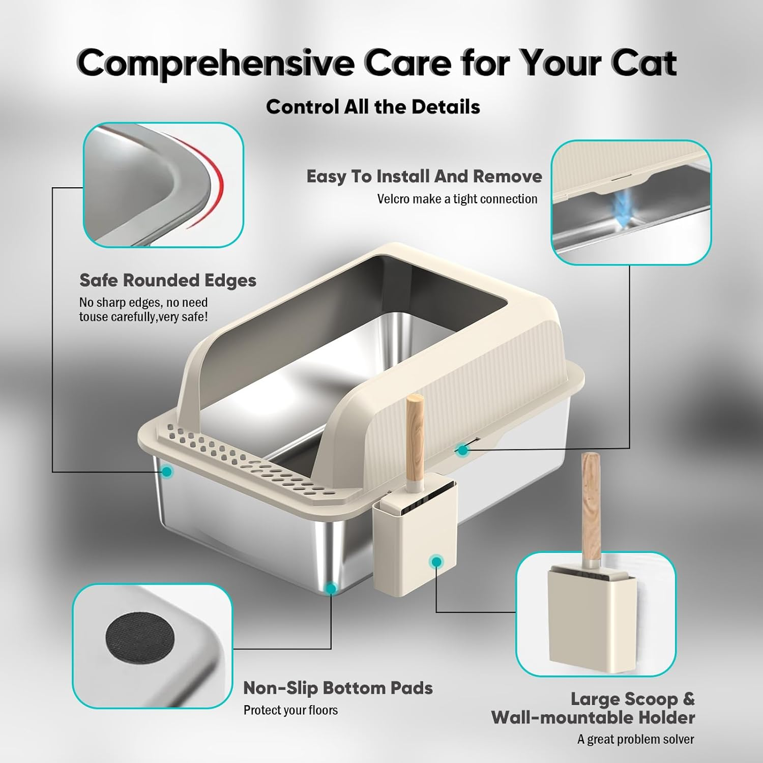 Stainless Steel Cat Litter Box with Lid XL Large Litter Box for Big Cats - Image 5