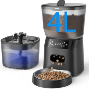 Automatic Cat Feeder and Water Fountain 4L/16 Cups Timed Cat Dry Food Dispenser 10S Meal Call