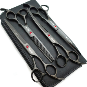 7.0In Titanium Black Professional Pet Grooming Scissors Set Straight & Thinning