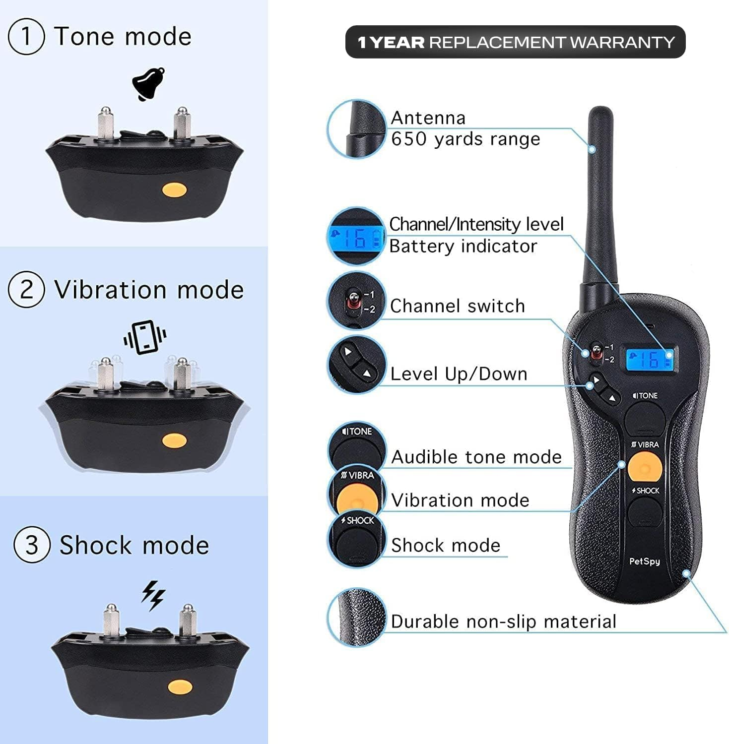 Shock Collar for Dogs-Waterproof Dog Shock Collar with Remote Control,Vibration,Electric Shock,Beep-E Collar for Dogs Training Collar with Remote for 10-140 LBS - Image 4