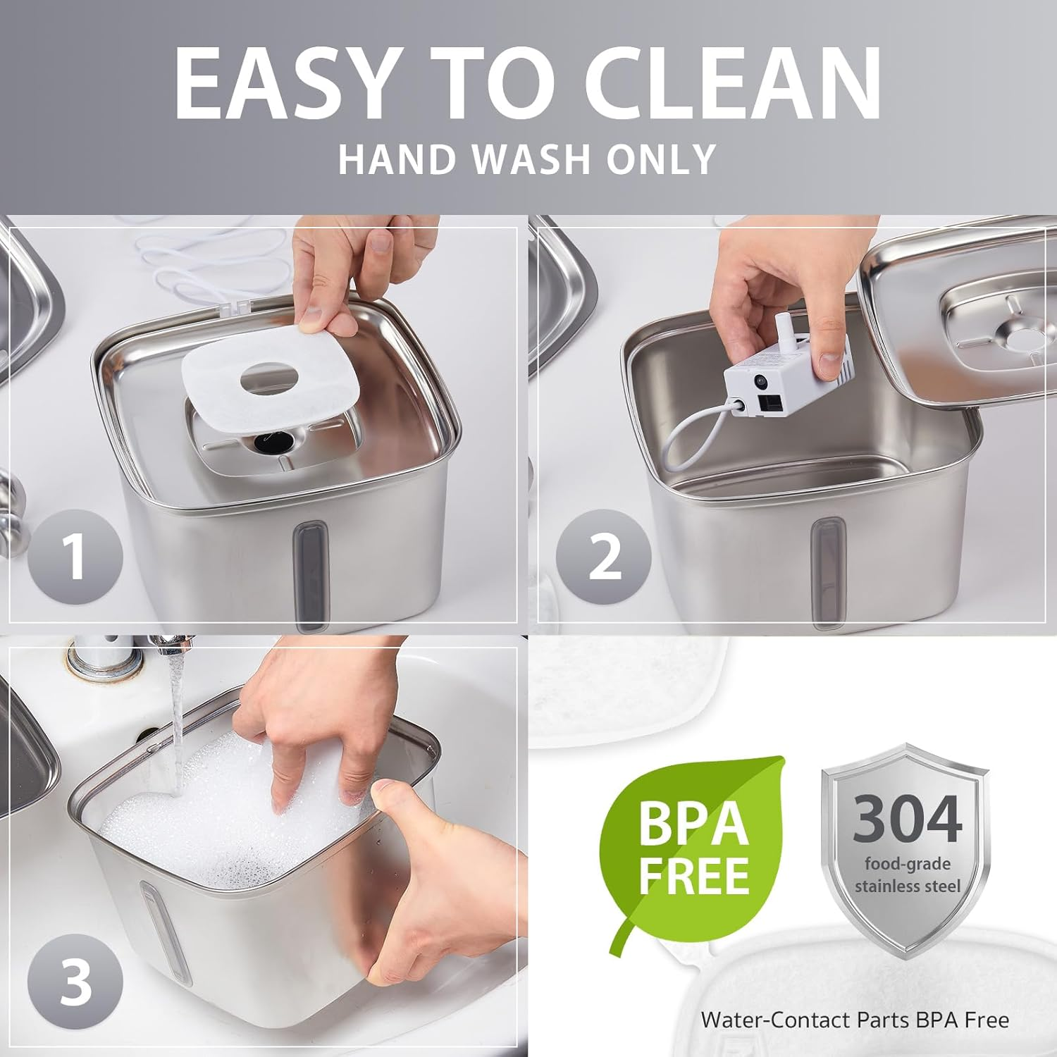 Innovation Award Winner Stainless Steel Cat Water Fountain, 95Oz/2.8L Automatic Pet Fountain - Image 2