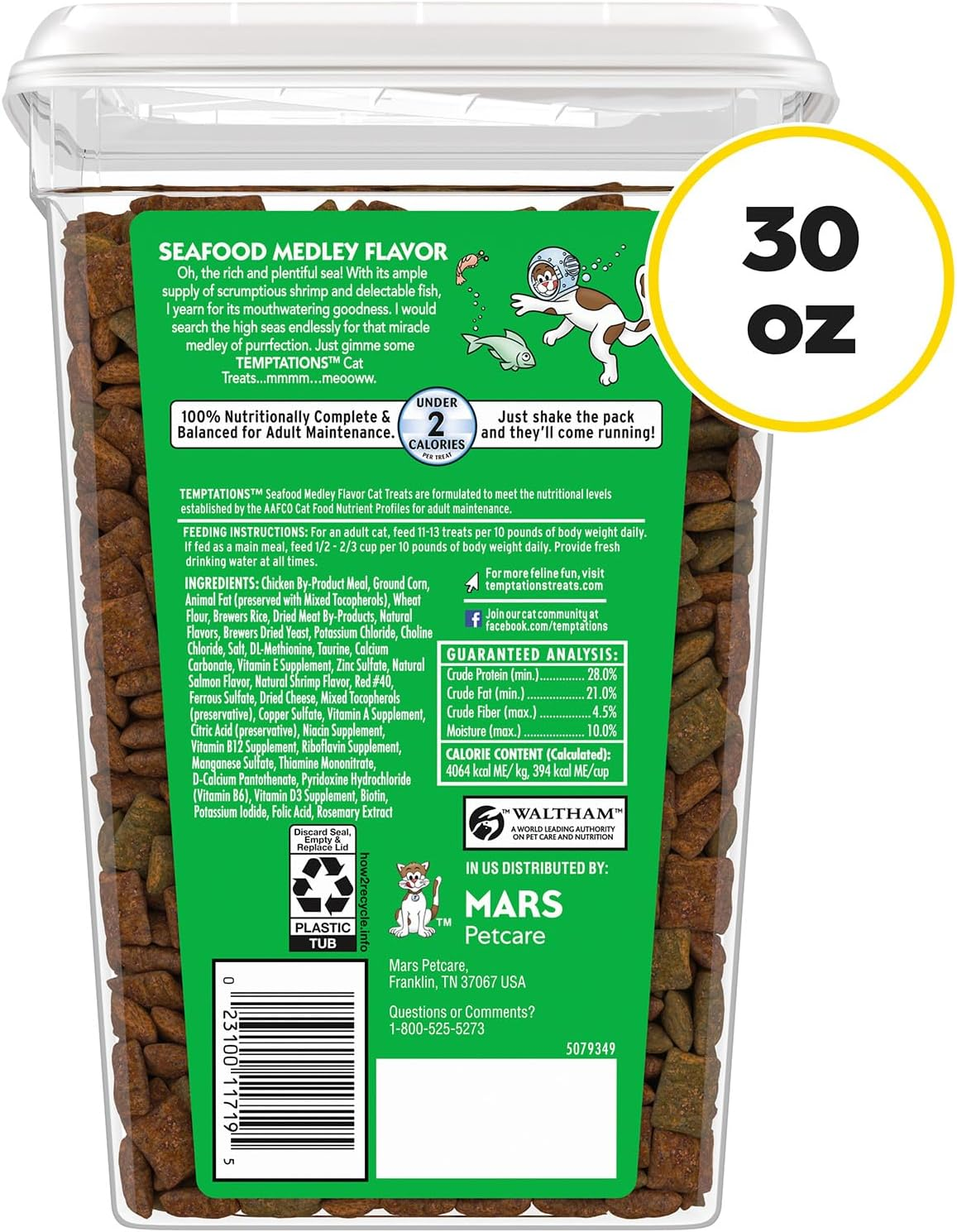 Classic Crunchy and Soft Cat Treats Seafood Medley Flavor 30 Oz. Tub - Image 2