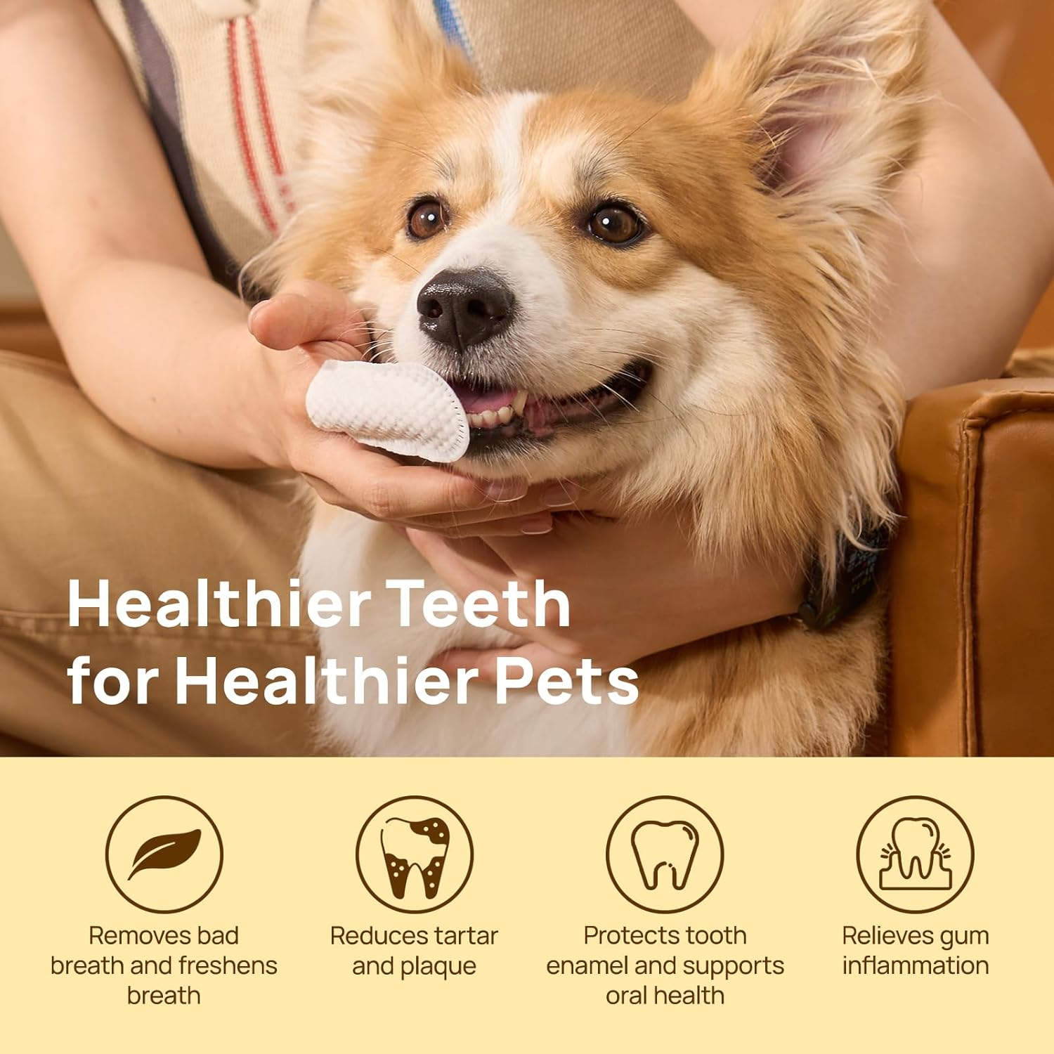 Teeth Cleaning Wipes for Dogs & Cats Vet-Recommended Remove Bad Breath & Plaque - Image 2