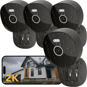 2K Security Camera Outdoor/Indoor for Home Pet Baby Nanny IP65 Wterproof Color Night Vision White Light & Siren Recording Motion Detection Compatible with Alexa Black 4P