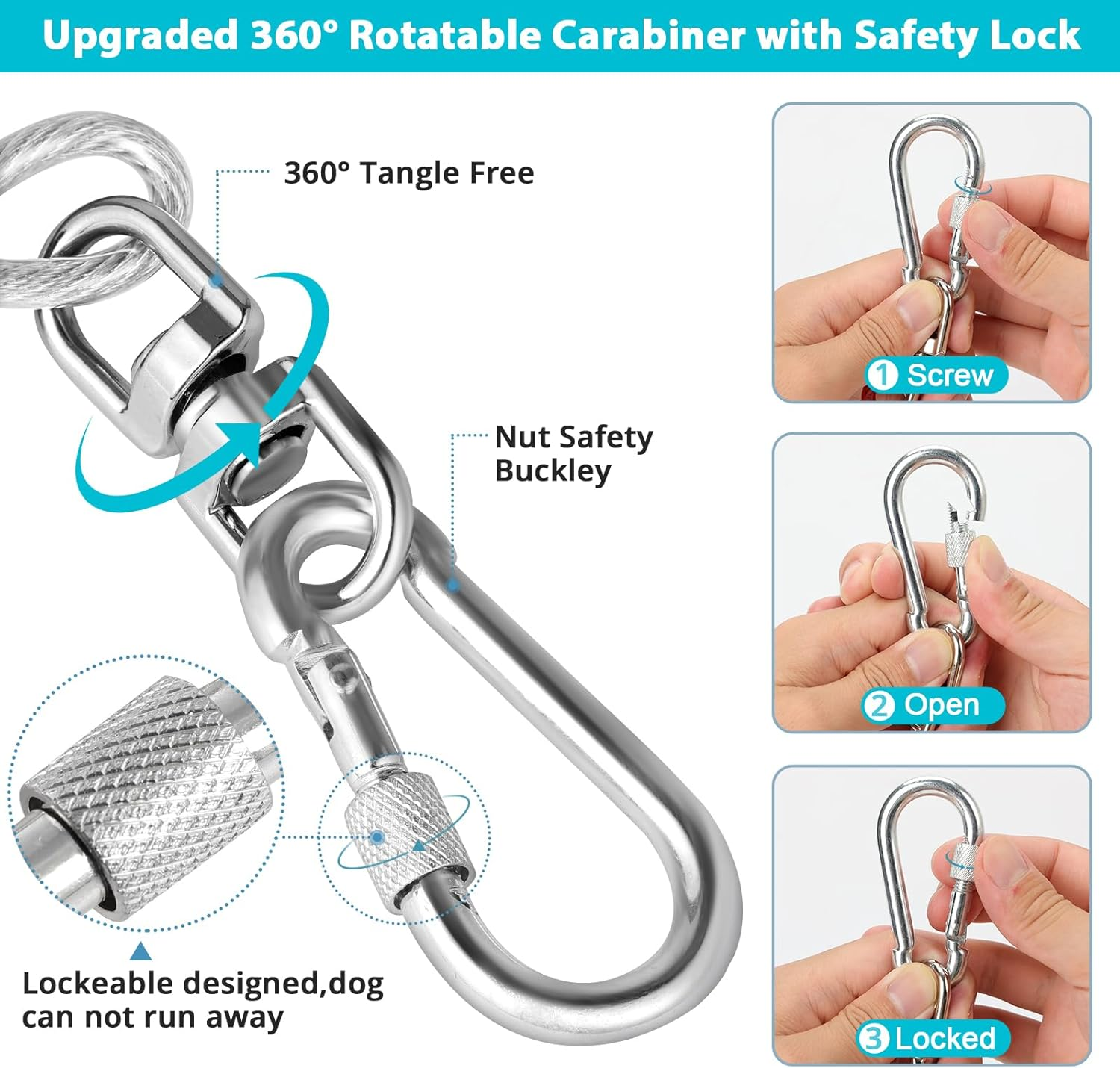 Dog Tie Out Cable 10 Ft Dog Lead for Yard Heavy Duty Chain Leash outside - Image 3