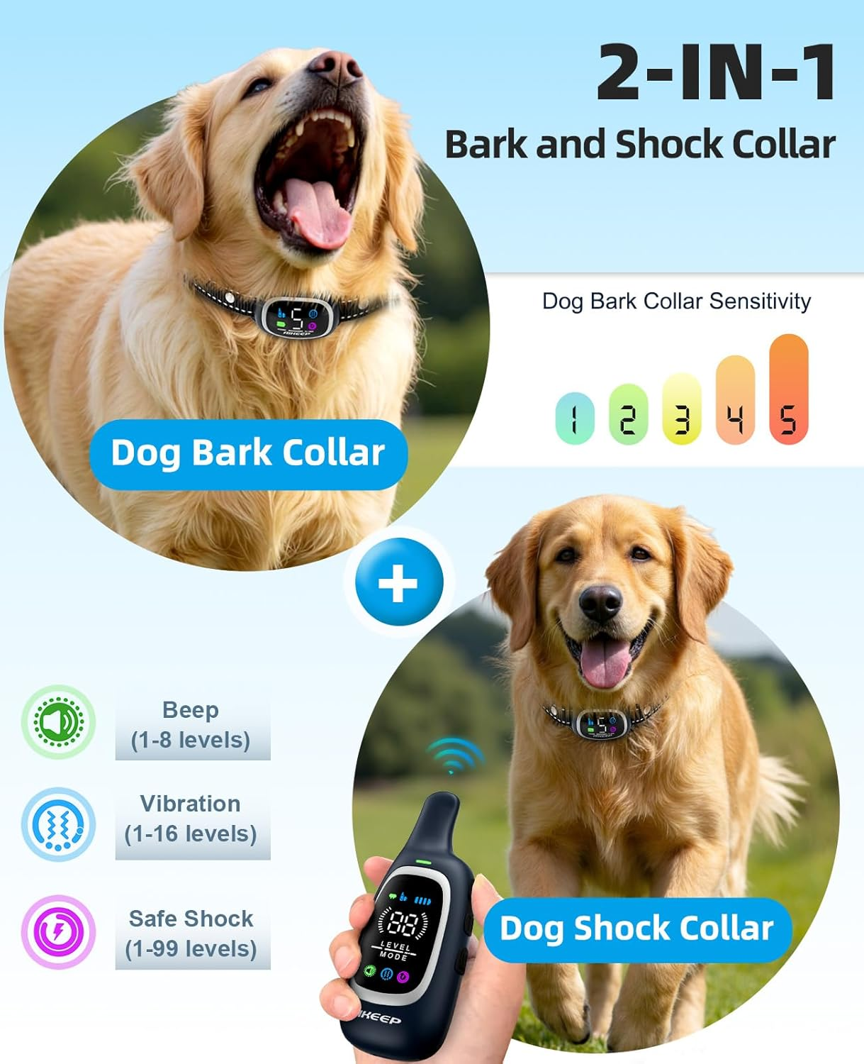 2-In-1 Dog Shock Collar and Bark Collar for Dogs 3300FT Dog Training Collar with Remote - Image 2