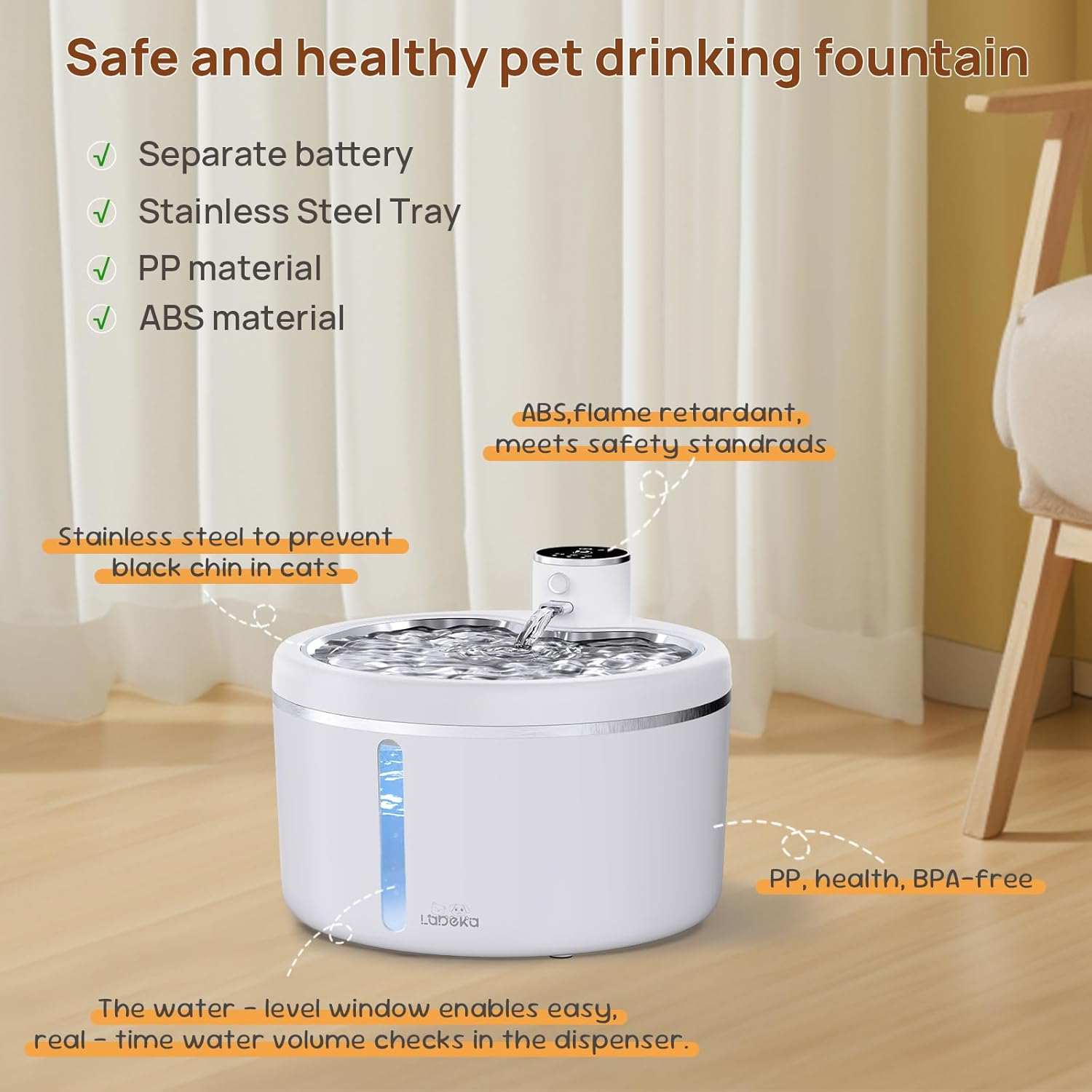 Wireless Cat Water Fountain with Stainless Steel Tray 102Oz/3L Automatic Pet Water Dispenser - Image 8