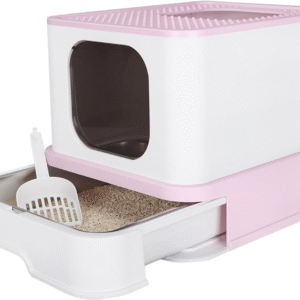 Stainless Steel Litter Box: Pink Large Non-Stick Enclosed Cat Toilet for Big Cats up to 45 Lbs
