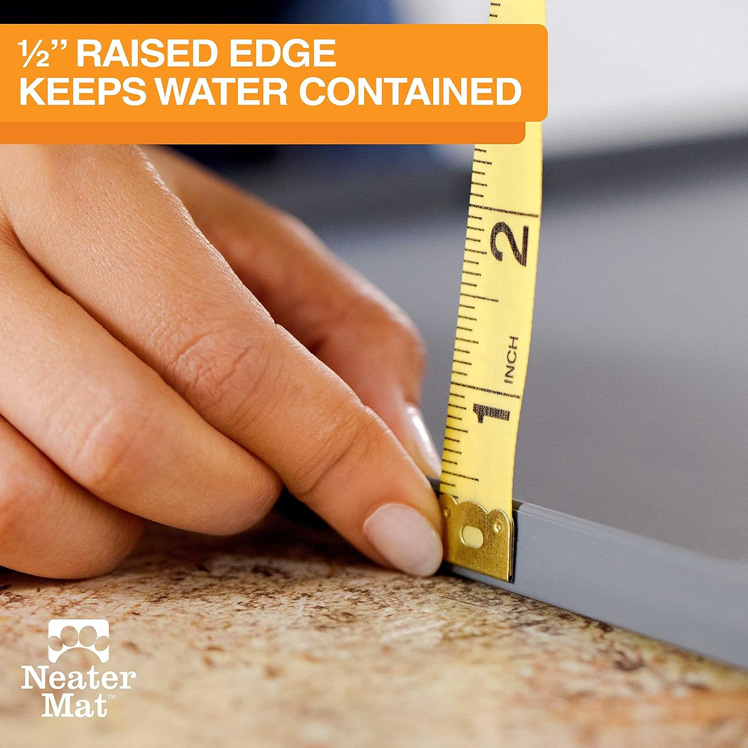 Neater Mat Pet Mats for Food and Water, Cat & Dog Bowl Mat Waterproof Silicone, Feeding Tray, Dog Food Mats for Floors, Placemat W/Raised Edge for under Bowls, 19" X 12", Grey - Image 3