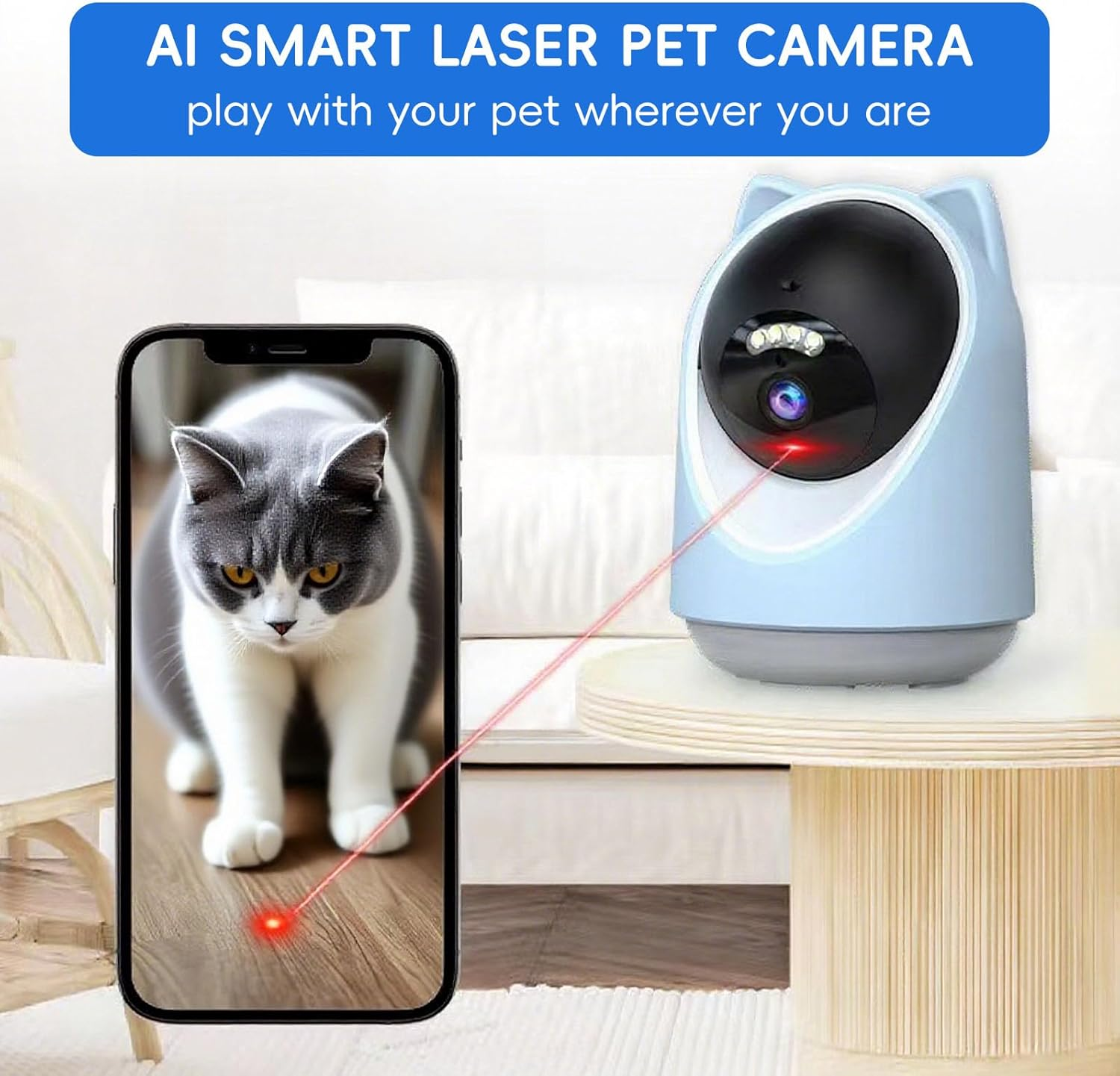 AI Smart Pet Camera with Laser Toy, 2K HD Wifi Indoor Pet Monitor for Cats & Dogs - Image 5