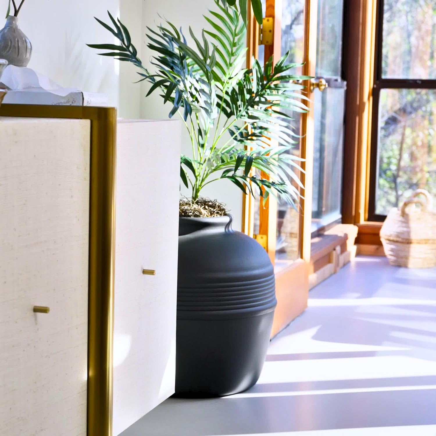 Hidden Cat Litter Box Enclosure with Artificial Plant Decorative round Planter - Image 15