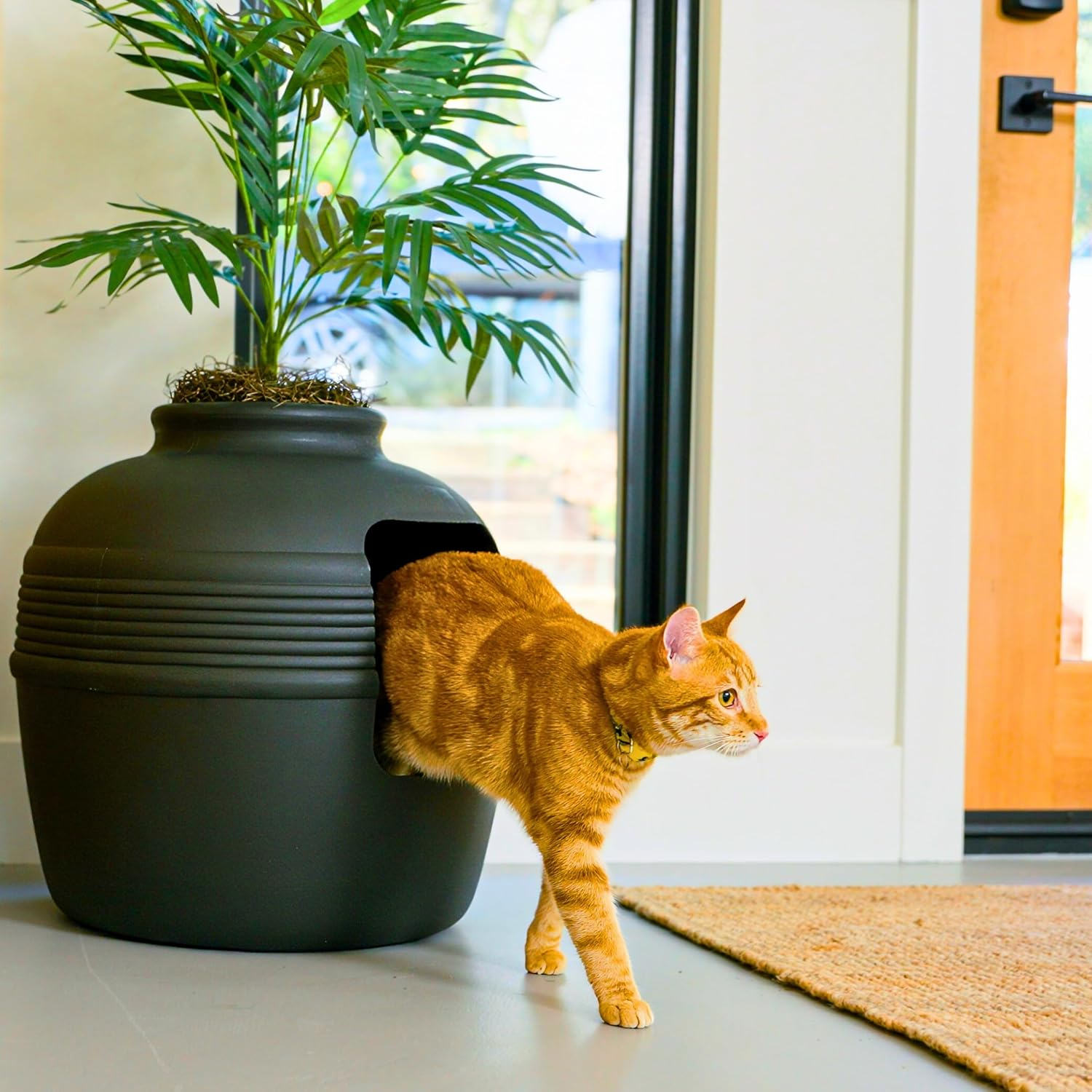 Hidden Cat Litter Box Enclosure with Artificial Plant Decorative round Planter - Image 12