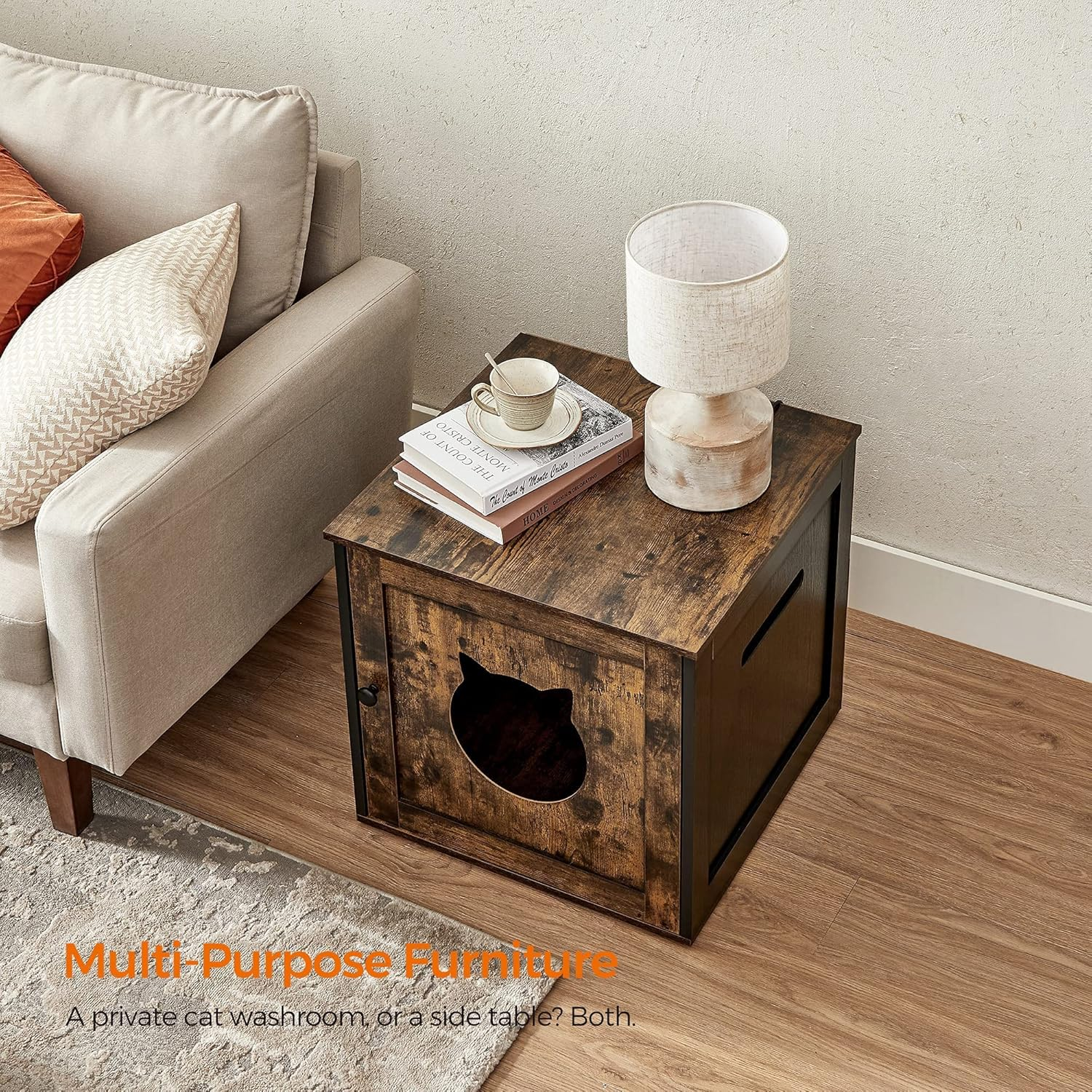 Cat Litter Box Furniture Hidden Litter Box Enclosure Cabinet with Single Door Indoor Cat House - Image 3