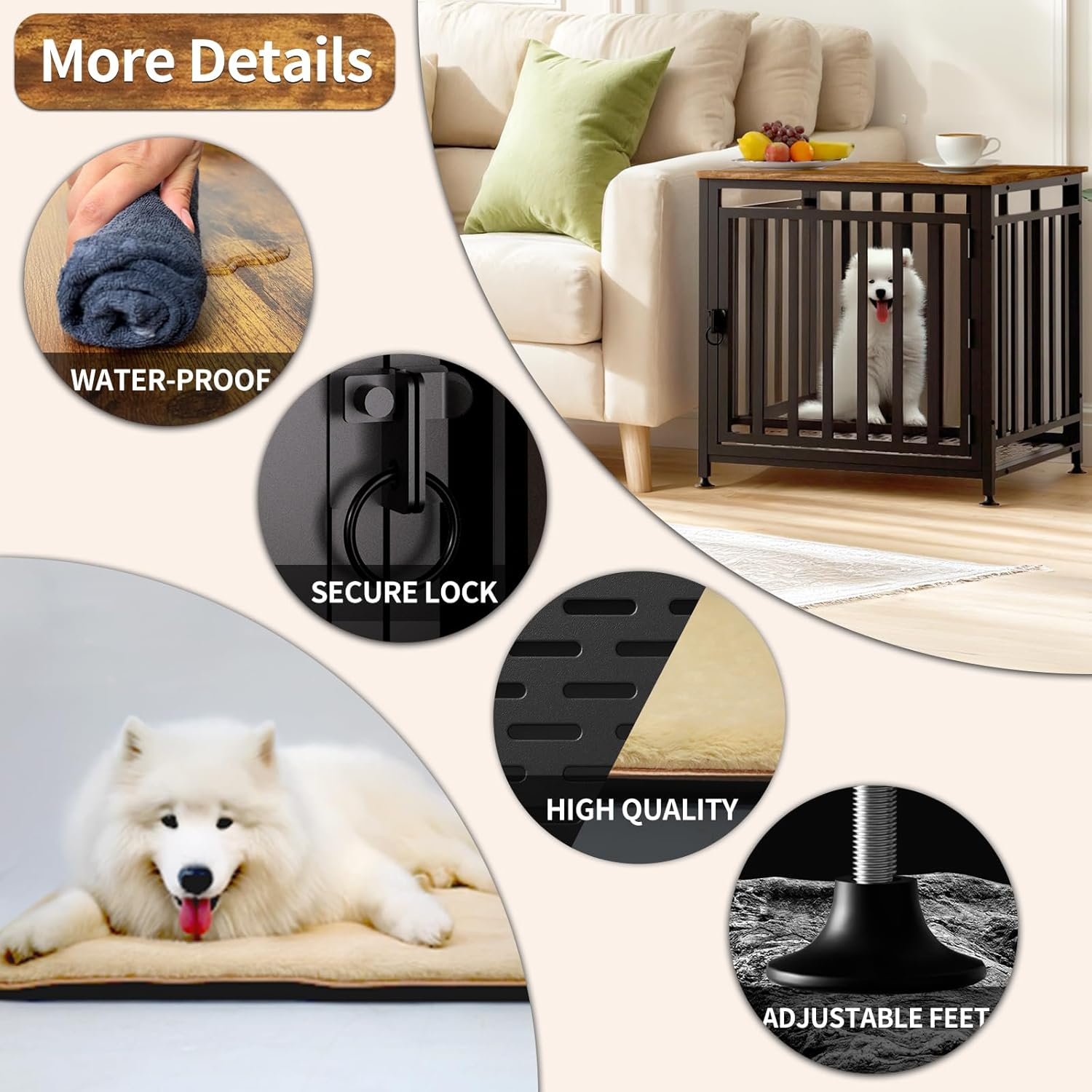 Dog Crate Furniture for Small Dogs Kennel Indoor Anti-Chew Anti-Escape with Bed Crate Pad - Image 5