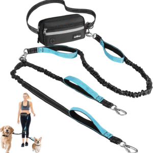 Hands Free Dog Leash for 2 Dogs with Pouch, Waist Leash for Dog Walking Jogging Hiking
