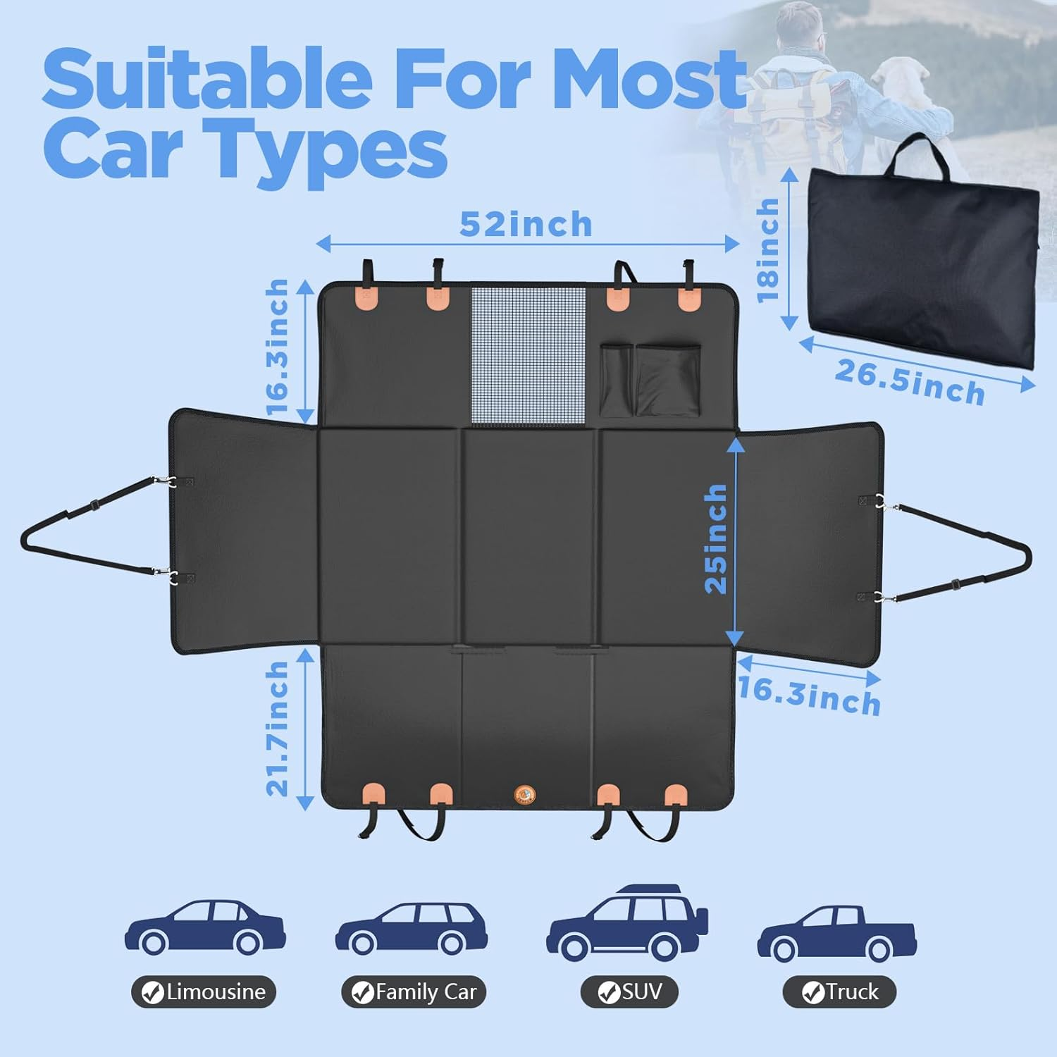 Back Seat Extender for Dogs Waterproof Dog Car Seat Cover for Back Seat with Hard Bottom - Image 4