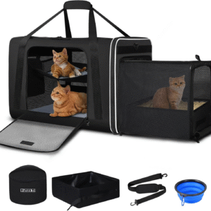 Side Expandable Extra Large Cat Carrier with Litter Box Area, 24"X17"X17" Soft-Sided Pet Carrier