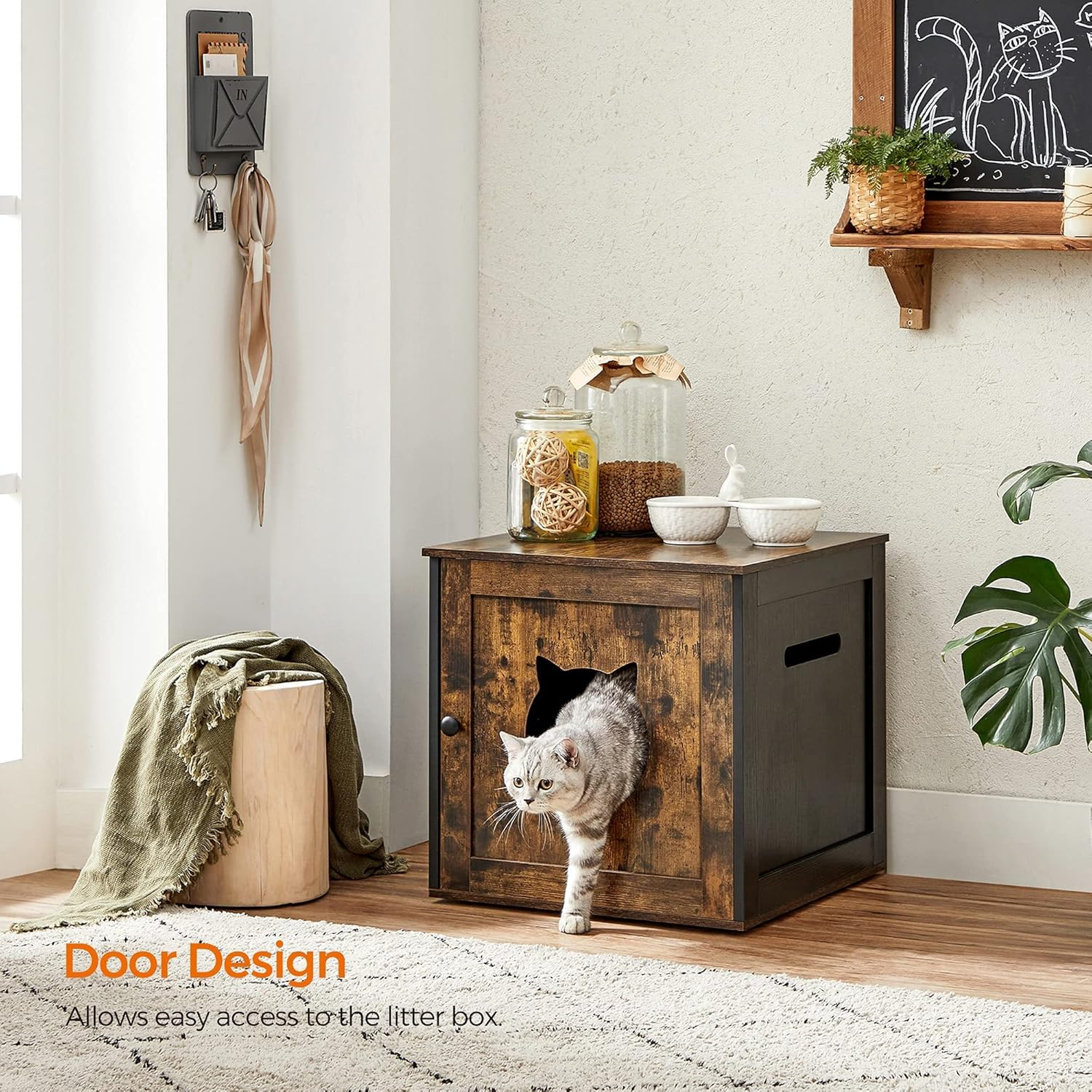 Cat Litter Box Furniture Hidden Litter Box Enclosure Cabinet with Single Door Indoor Cat House - Image 4