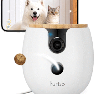 Mini 360° [New] 2K QHD Pet Camera: Dog & Cat Rotating Treat Dispenser W/Phone